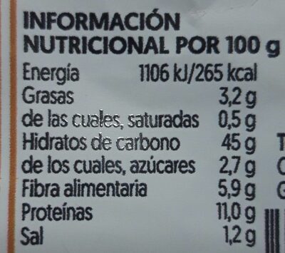 Pan rebanado 100% integral - Informació nutricional - es