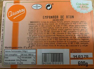 Empanada de atún - Informació nutricional - es