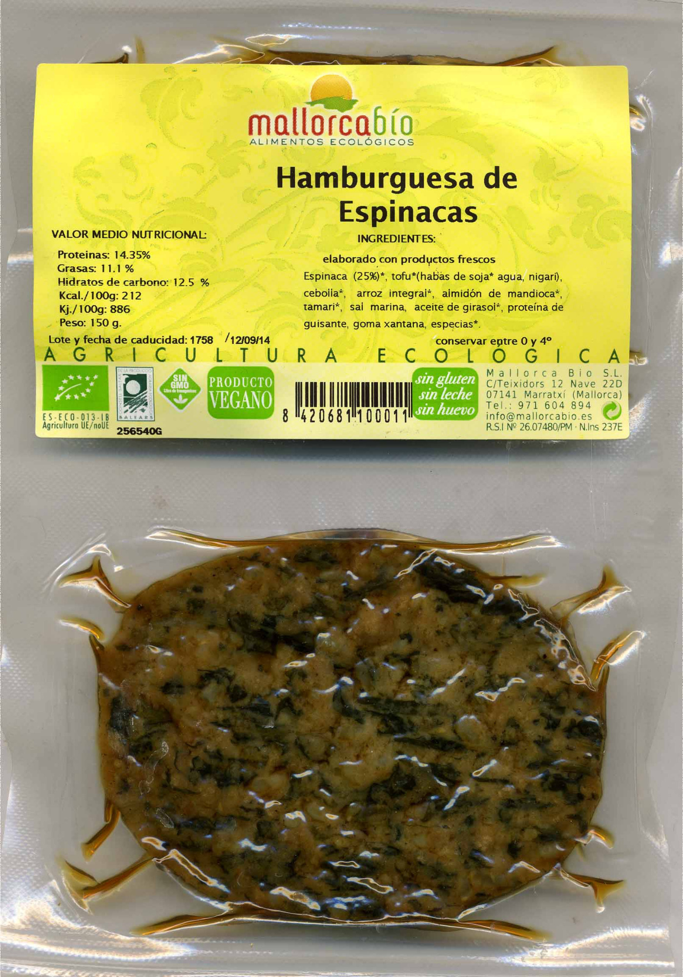 Veggie burguer espinacas - Producte - es