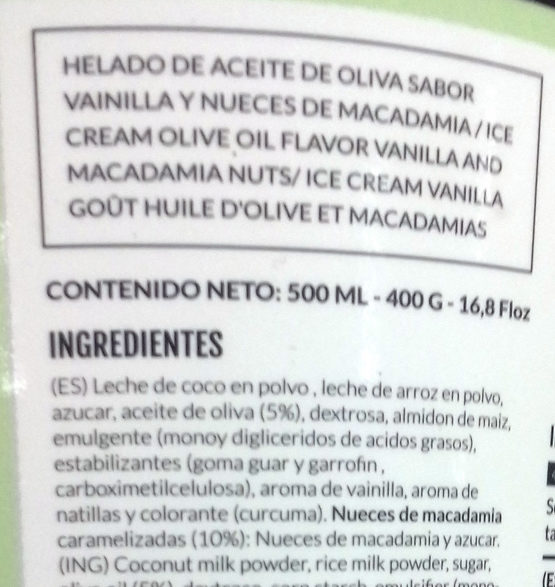 Helado vanilla macadamia - Ingredients - es
