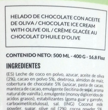 Helado de chocolate con aceite de oliva - Ingredients - es