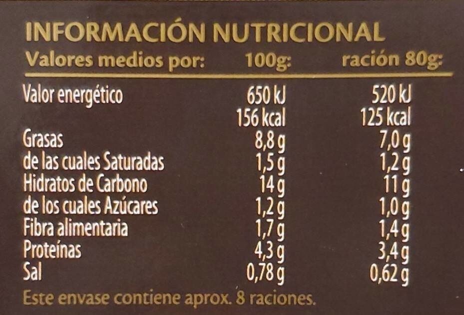 Tortilla de patata con cebolla y huevos camperos - Nutrition facts - es