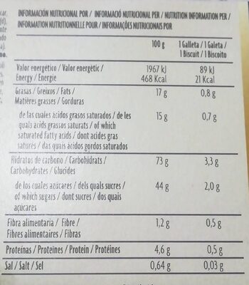 Creps cacao - Nutrition facts - es