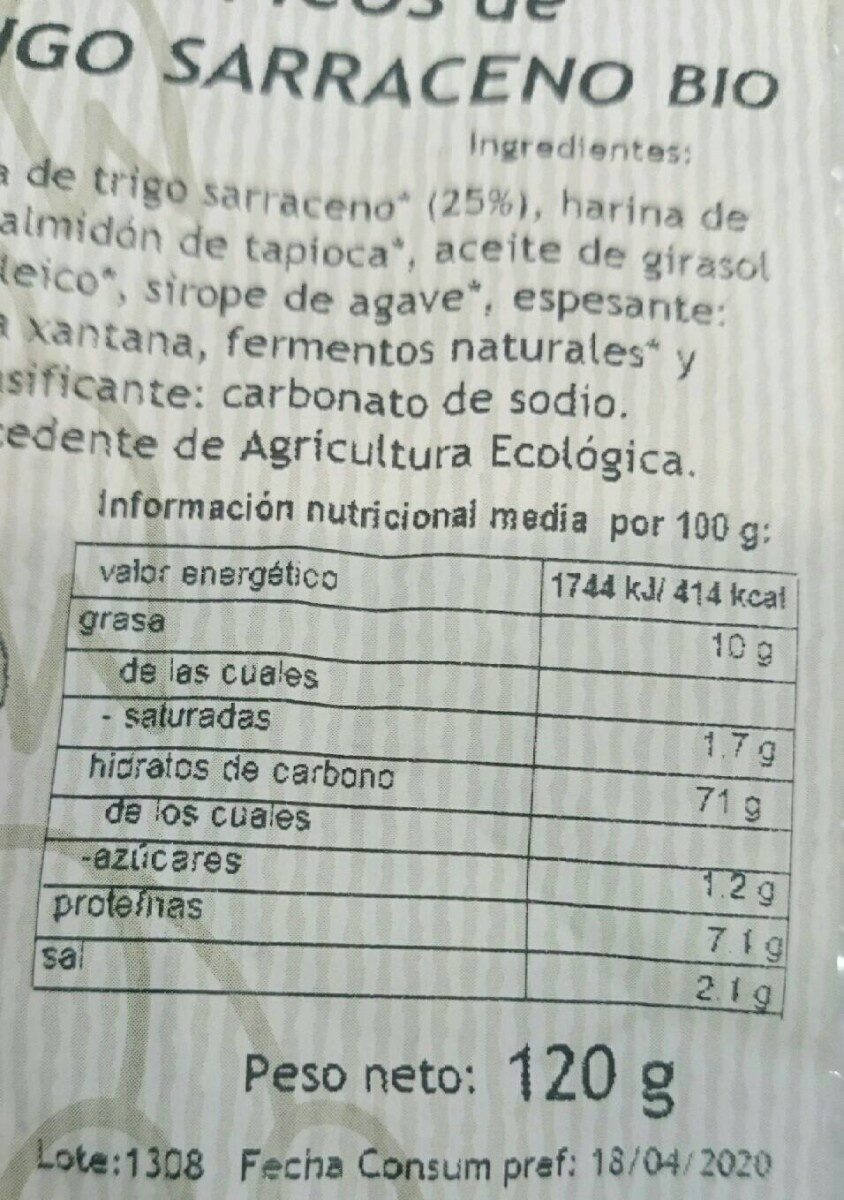 Picos de trigo sarraceno - Información nutricional