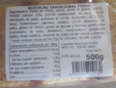 Bizcocho tradicional yogur - Nutrition facts - es