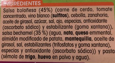 Lasaña Boloñesa - Ingredientes - fr