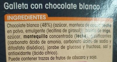Galleta con tableta chocolate blanco - Ingredientes