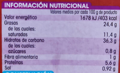 Masa rectangular hojaldre - Informació nutricional - es