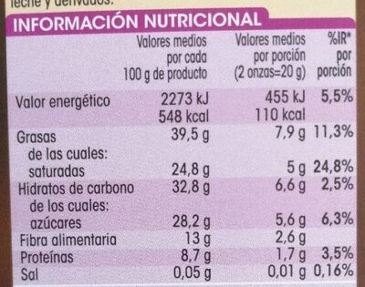 Chocolate negro 72% cacao - Informació nutricional - es