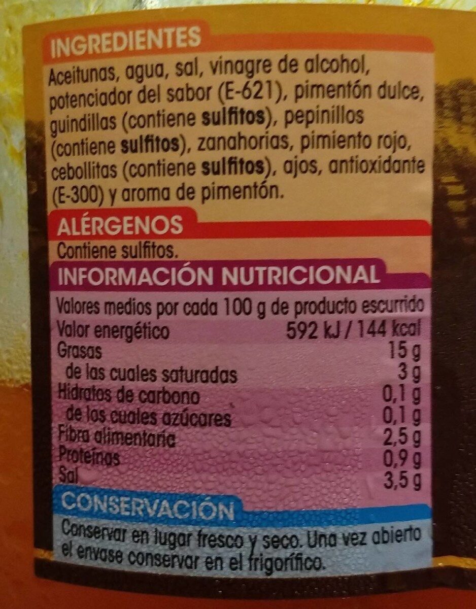 Aceitunas Verdes Manzanilla Partidas Gazpacha - Nutrition facts - es