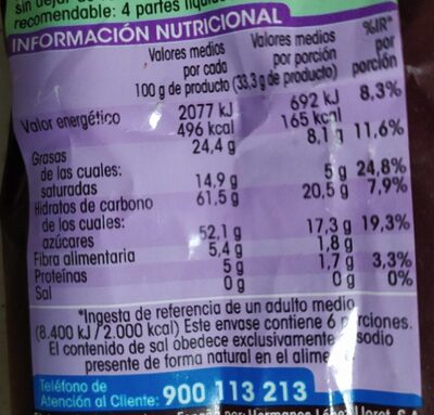 Chocolate a la taza - Nutrition facts