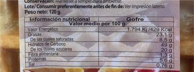 Gofre - Informació nutricional - es