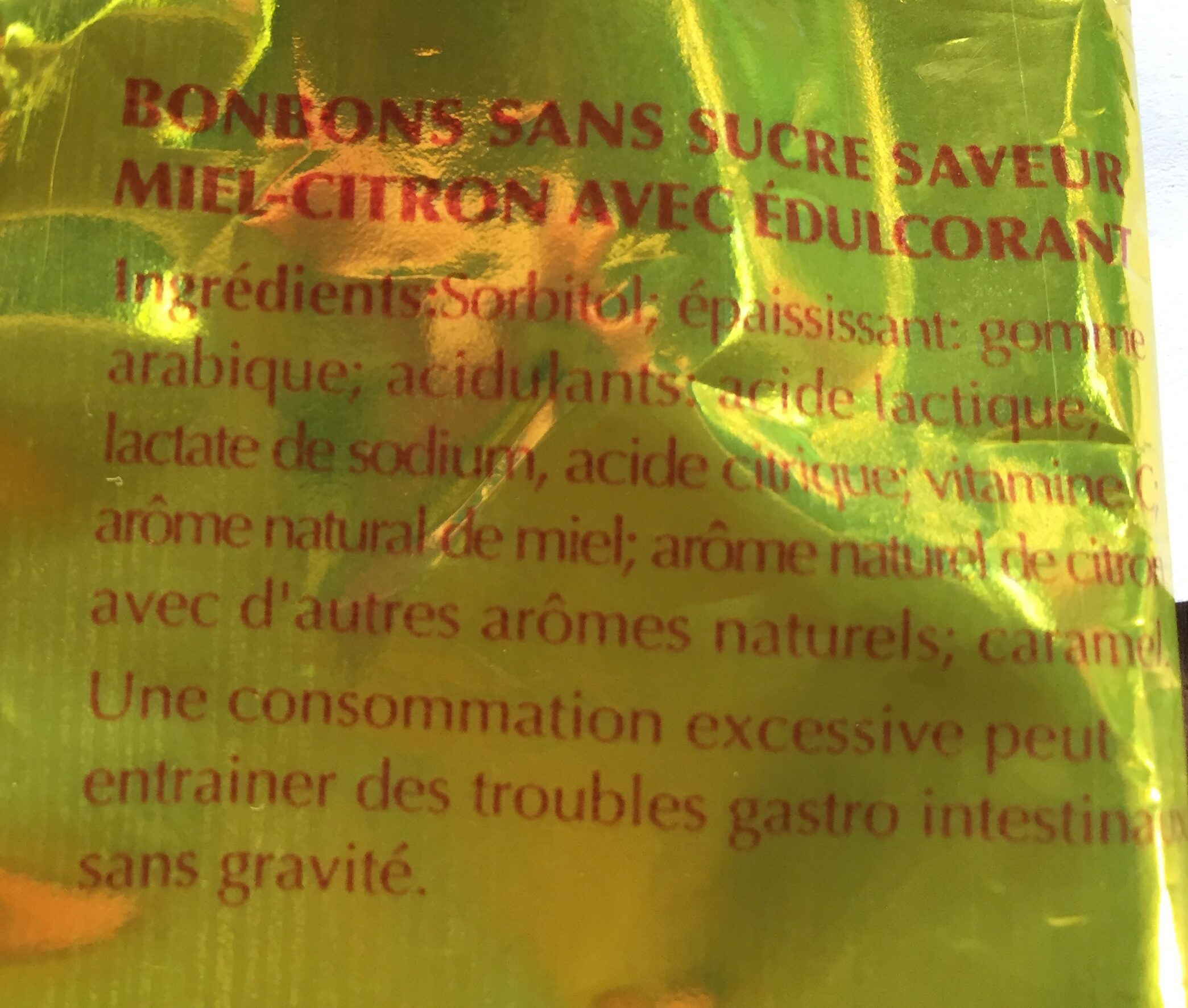 Sawes Caramelos Bolsa Sin Azucar Bolsa Miel Con Limon - Ingredients - fr