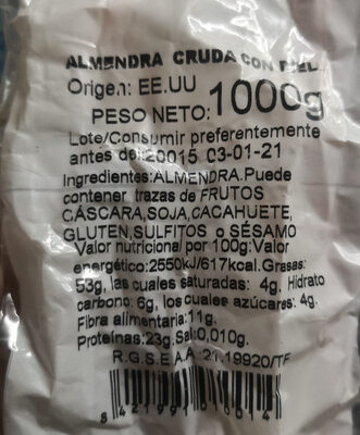 Almendras - Ingredients - es