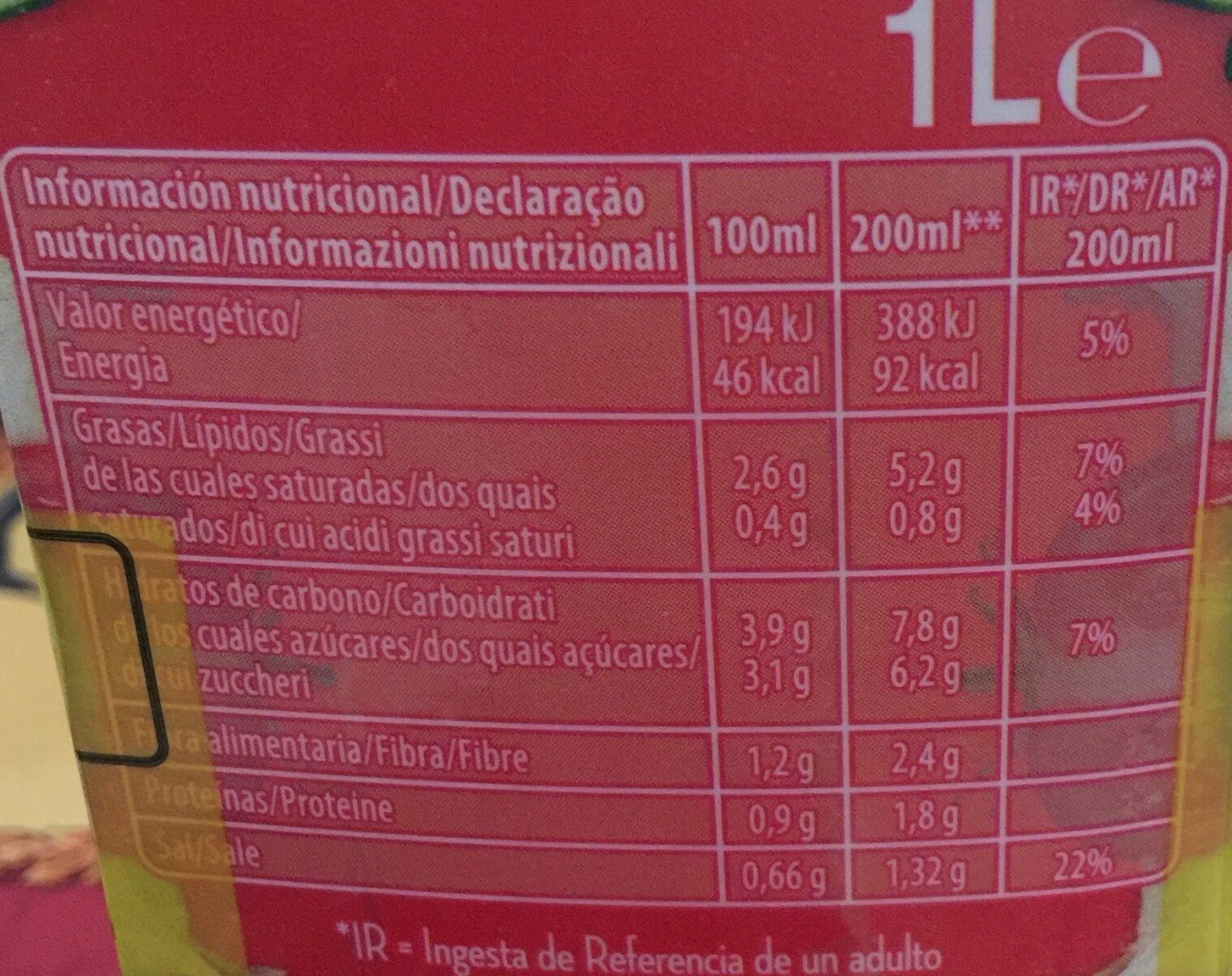 Gazpacho original - Tableau nutritionnel