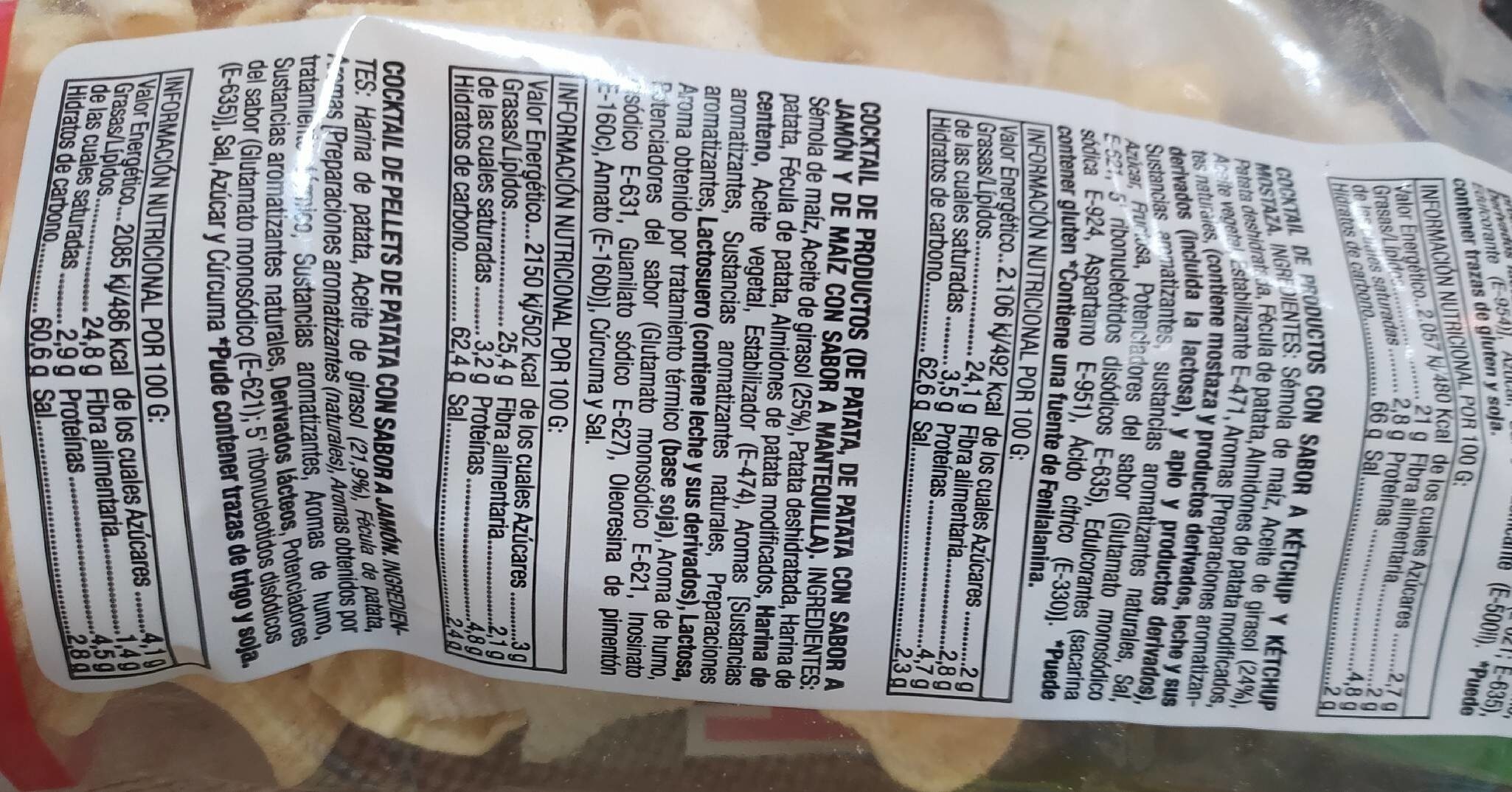 Cocktail de pellets sabor jamón - Informació nutricional - es