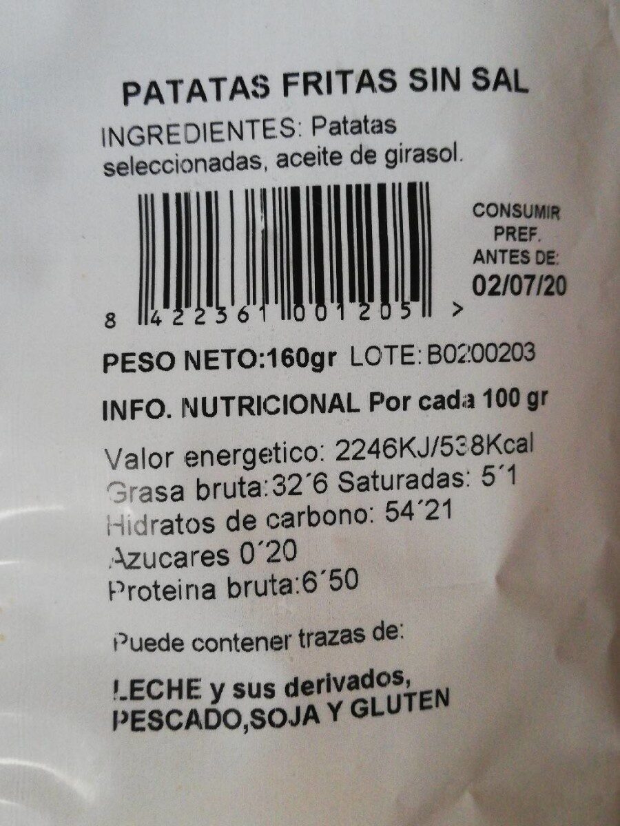 Patatas cerezuela - Información nutricional