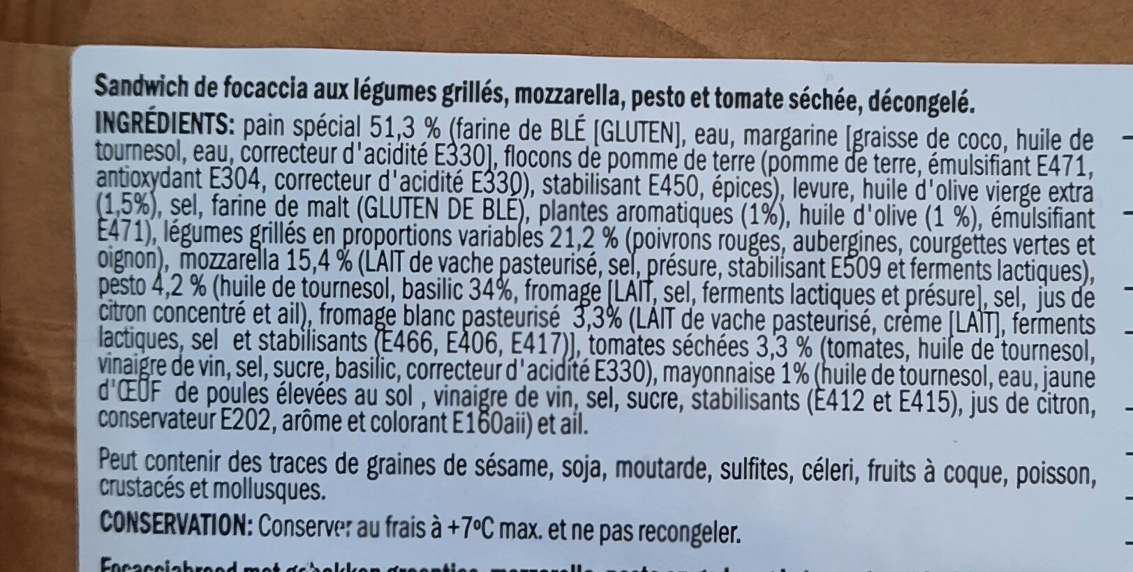 Foxaccia Mozzarella et legumes grillés - المكونات - fr