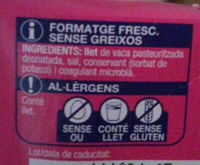 Formatge fresc - Ingredients