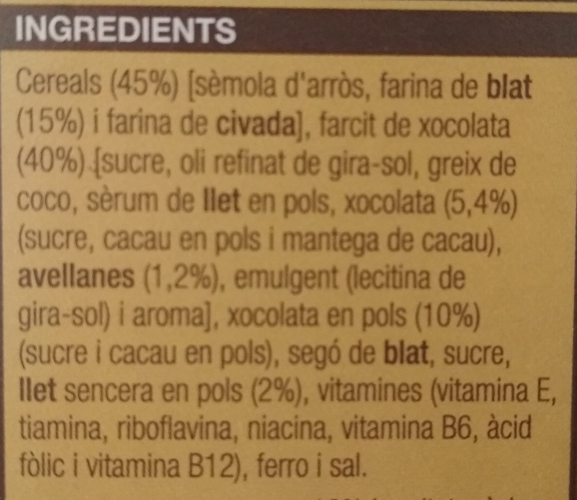 Cereal farcits de xoco - Ingredients