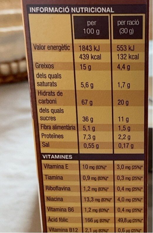 Cereal farcits de xoco - Informació nutricional
