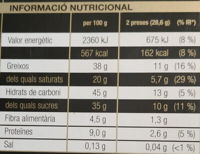 Xocolata negra amb ametlles senceres - Informació nutricional
