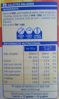 Galetes salades - Informació nutricional