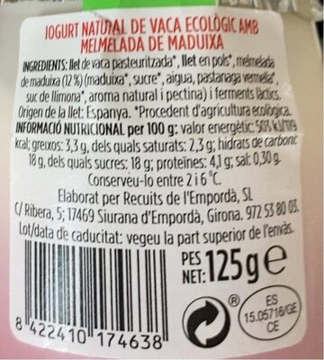 Iogurt natural amb maduixa - Información nutricional