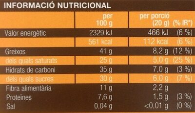 Xocolata negra amb taronja 72% cacau - Informació nutricional - es