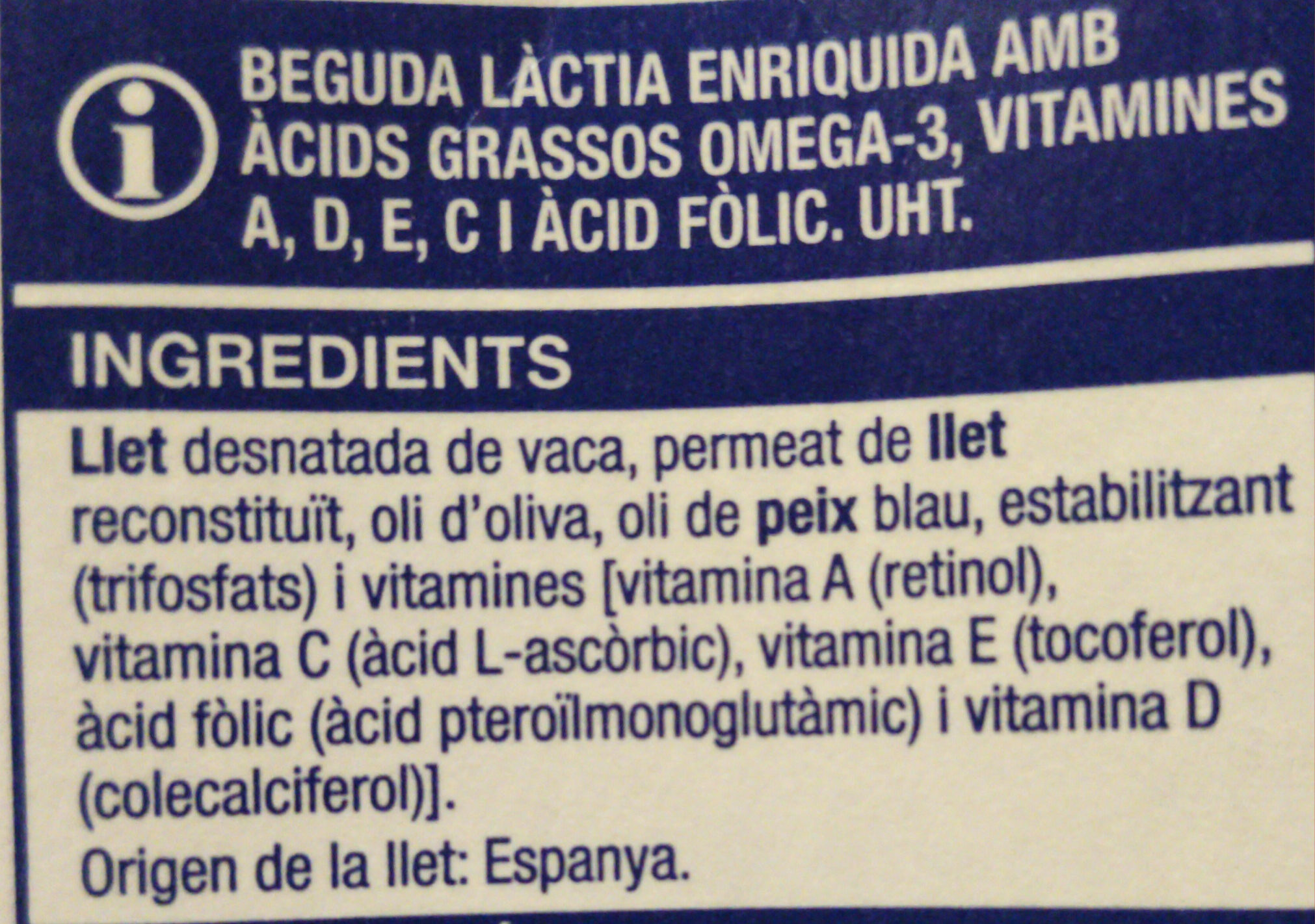 Beguda làctia omega-3 - Ingredients