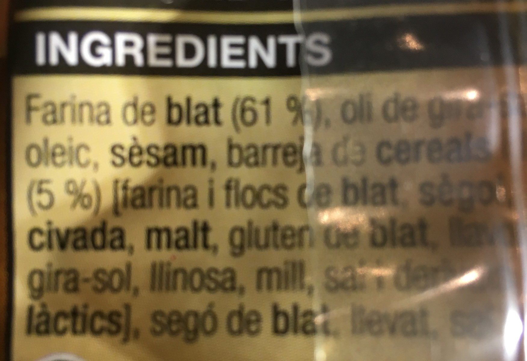 Barretes de pa amb cereals - Ingredients