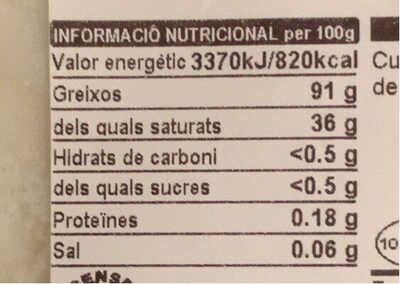 Manteca de cerdo - Nutrition facts - es