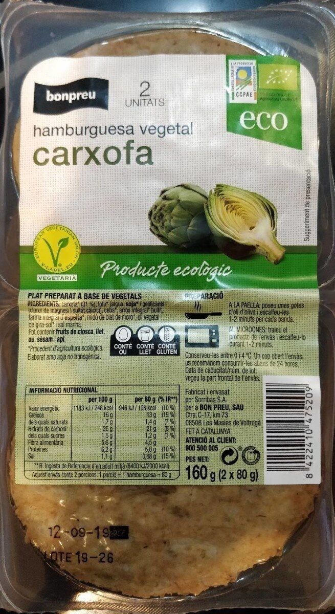 Hamburguesa vegetal carxofa - Producto - ca