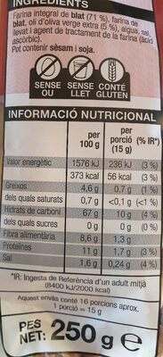 Barretes de pa - Nutrition facts - ca