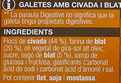 Galetes Digestive amb civada - Ingredients