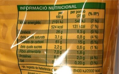 Natxos de blat de moro - Información nutricional
