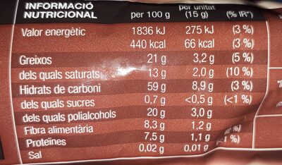 coquetes d'arròs integral xocolata negra - Informació nutricional - es
