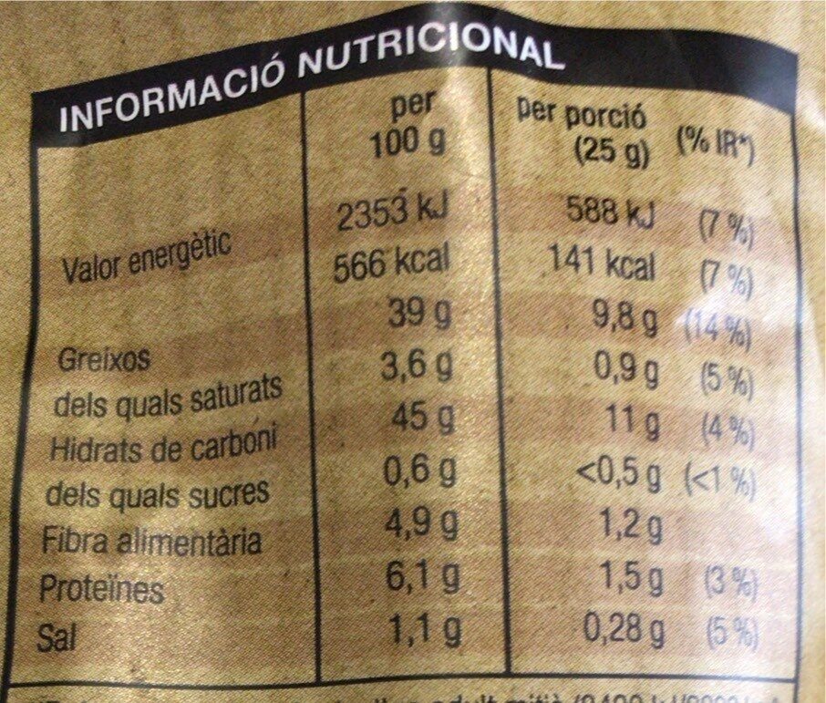 Patates estil Xurreria - Informació nutricional