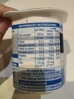 Iogurt grec natural - Informació nutricional