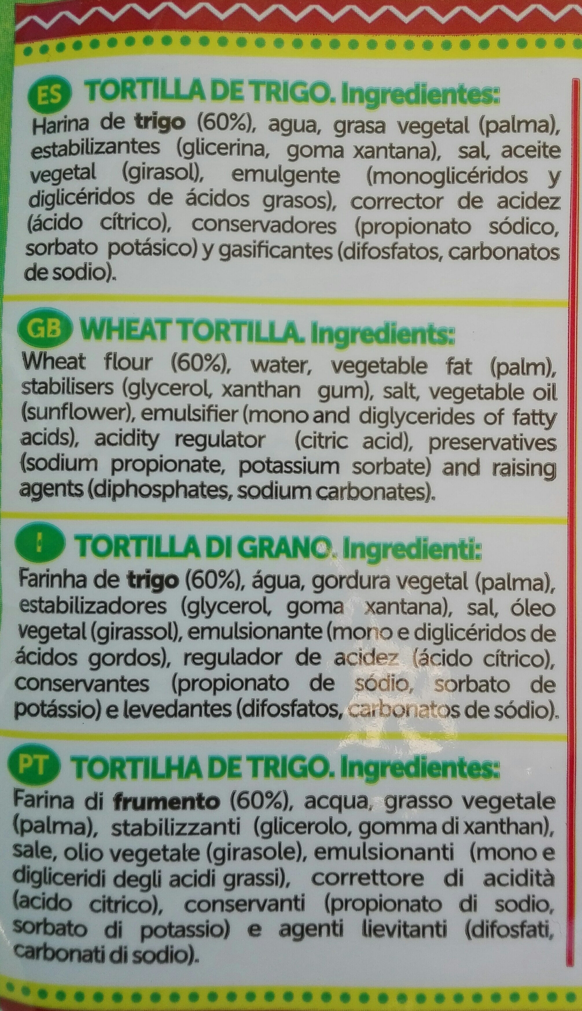 Tortillas de trigo para fajitas - Ingredients