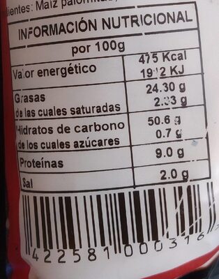 Palomitas marjo 25 g - Informació nutricional - es