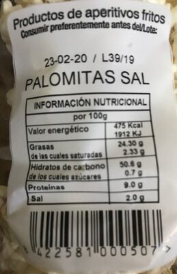 Palomitas Sal - Informació nutricional - es