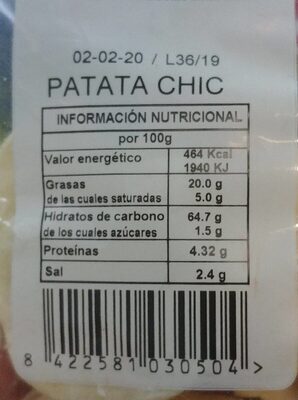 Marajo patatas - Informació nutricional - es