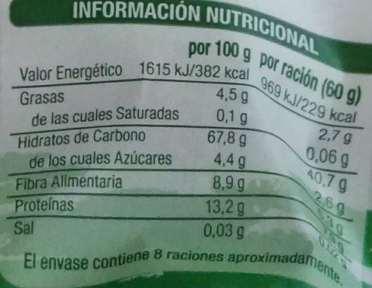 Quinoa Real En Grano - Informació nutricional - es