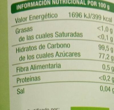 Sirope de agave en polvo - Informació nutricional - es