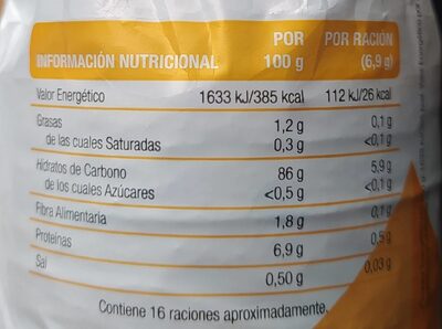 Bio tortitas de maíz ecológicas y sin gluten - Información nutricional