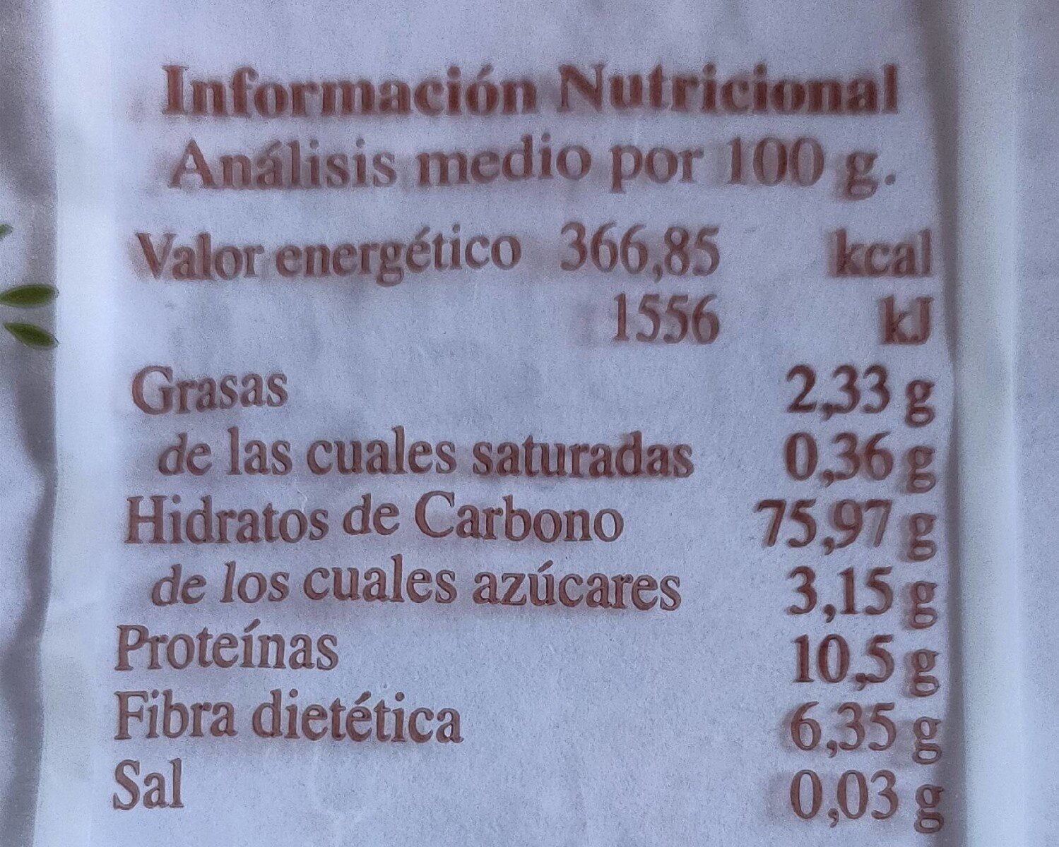 GOFIO DE CEREALES - Información nutricional