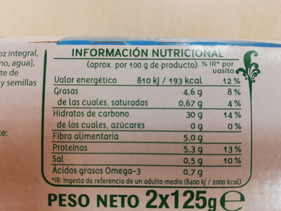 Multigrano chía y lino - Información nutricional