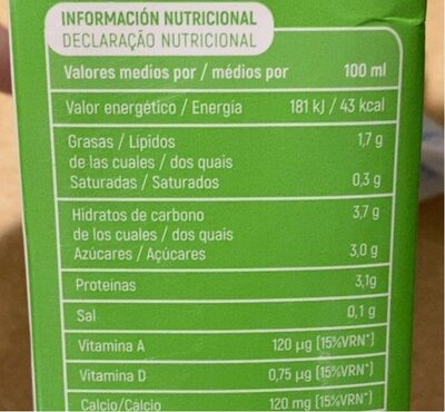 Bebida de soja - Información nutricional