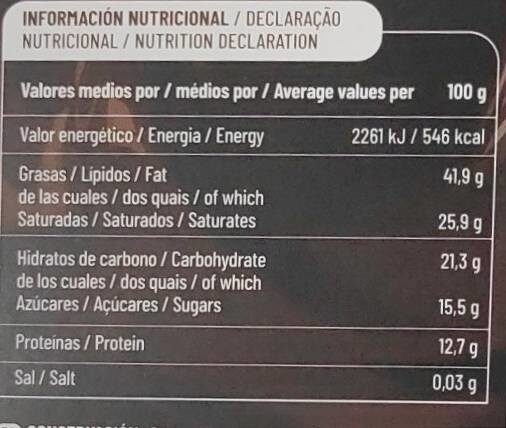 Chocolate negro 85% - Información nutricional
